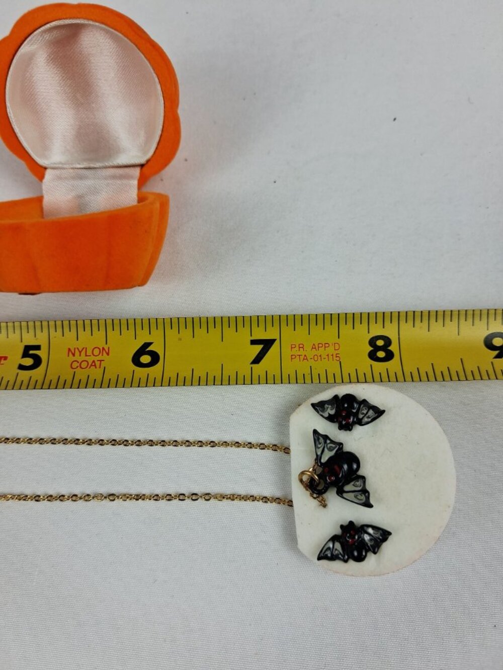 Girls Halloween-Themed Bat Necklace & Earrings Set w/ Pumpkin-Shaped Velvet Box - Picture 4 of 6